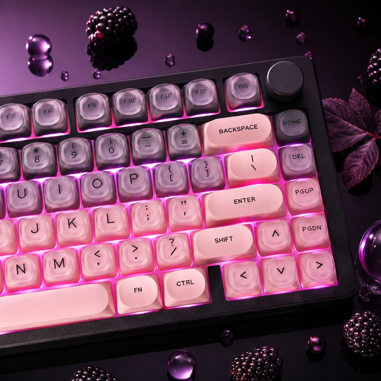 Gaming Accessories Aesthetic - 블랙 핑크 그라데이션 크리스탈 키캡 세트,