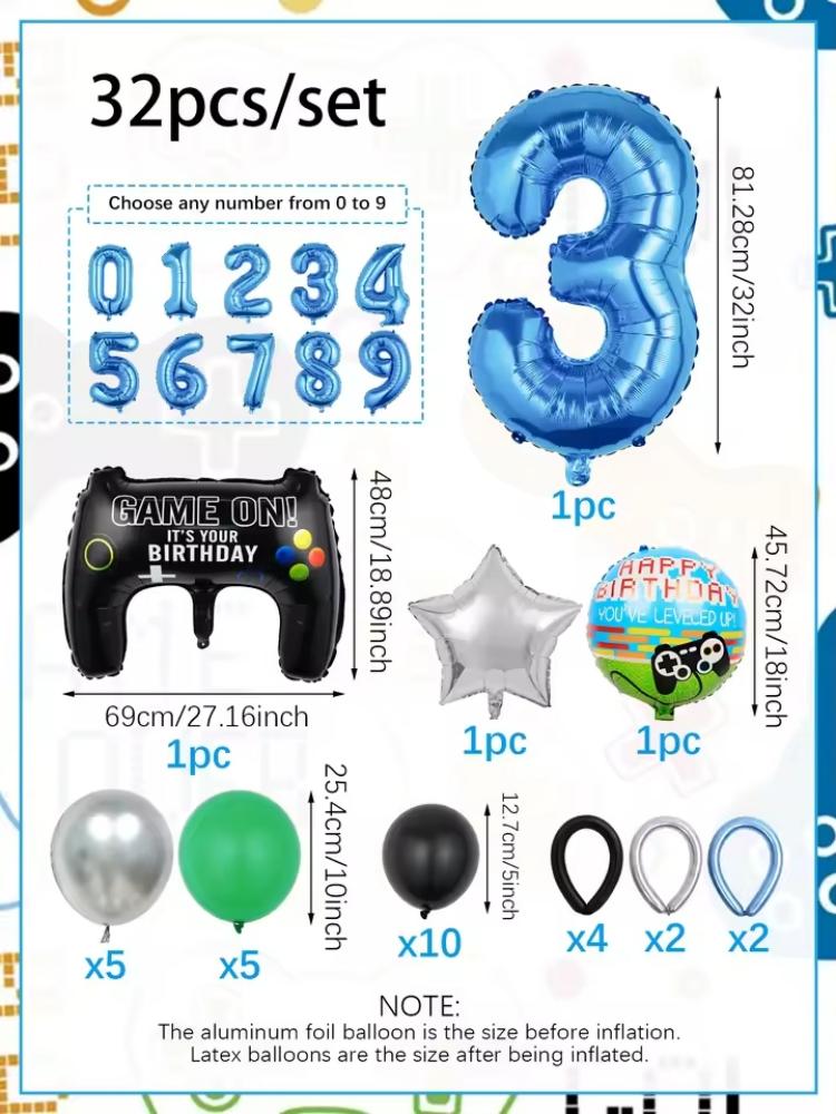 32개 게임 테마 생일 숫자 풍선 키트 게이머 풍선 게 - Gaming Accessories For Room 리뷰 및 가격